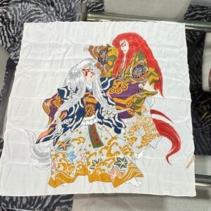 1920's Japanese Silk Lion Dance Panel / Scarf – Shishimai Kabuki Design – Mint